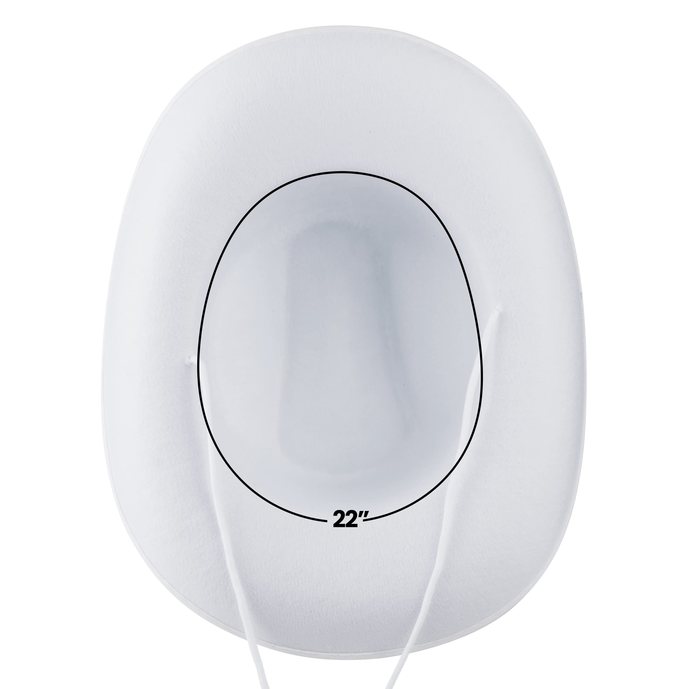 Bedwina White Cowgirl Hat - Felt Cowboy Hat with White Trim and Adjustable Neck-String, Fits Most Women and Girls for Bachelorette, Play Costume Accessories, Themed Party or Dress-Up